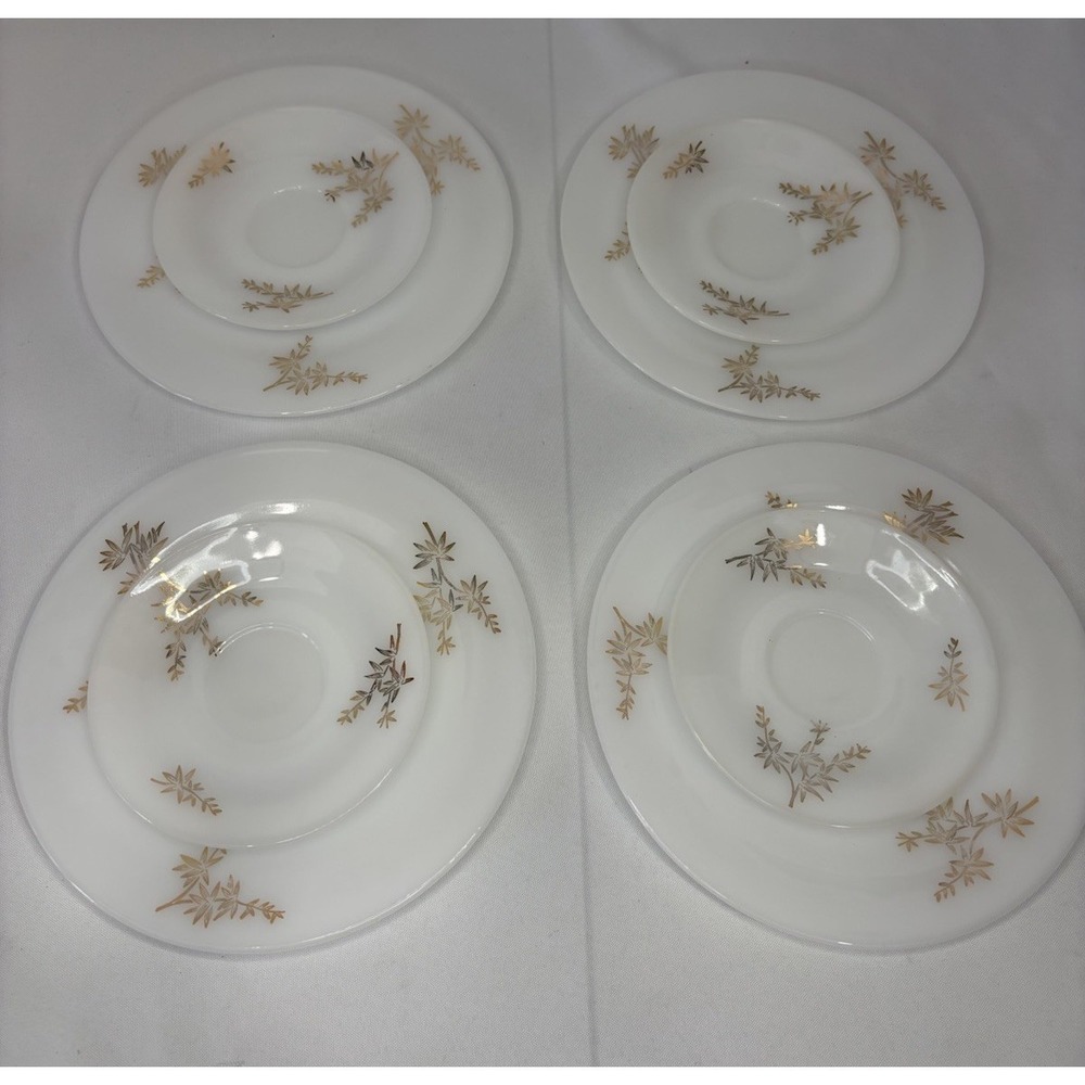 Vtg. GOLDEN GLORY FEDERAL GLASS Plates Milk 9" & Saucers 5.5" Heat Proof